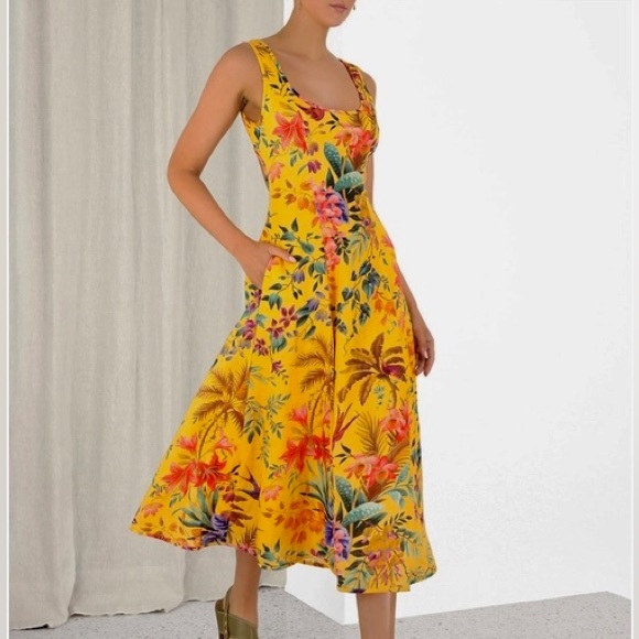 Zimmermann Tropicana Cut Out Midi Dress in Mango Floral - Picture 4 of 14